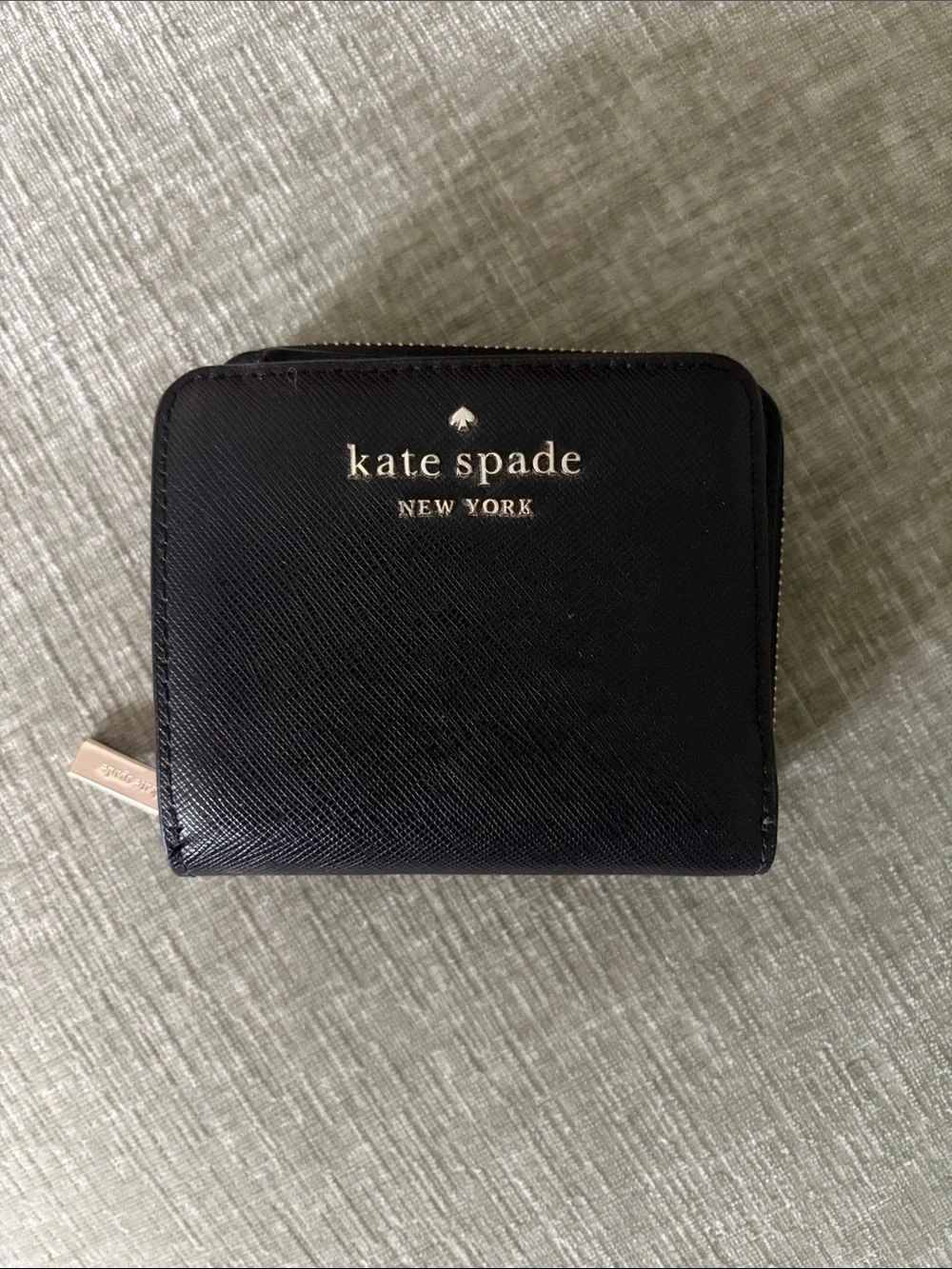 kate spade Black Saffiano Leather Zip Around Wallet